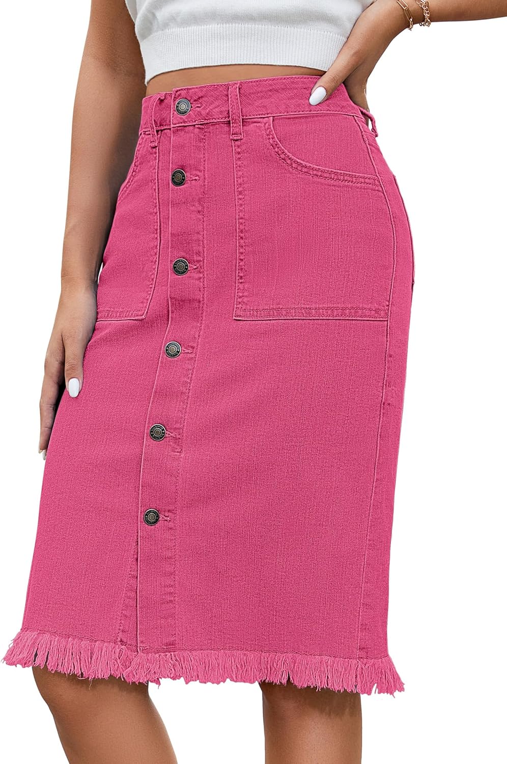 Luvamia Women's Casual Mid Rise Denim Jean Midi Skirt Review