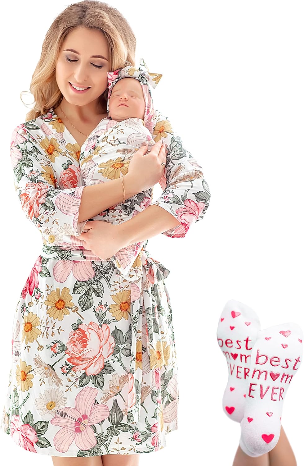 ECO BABY Mommy and Me Robe and Swaddle Set for New Moms
