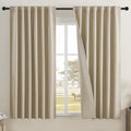 DUALIFE Taupe Flax Linen Blackout Curtains 80 in - Light Blocking