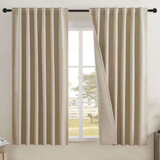 DUALIFE Taupe Flax Linen Curtains for Living Room and Bedroom