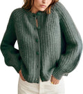 Women's Casual Long Sleeve Crewneck Button Down Cardigan (Style 9YXB)