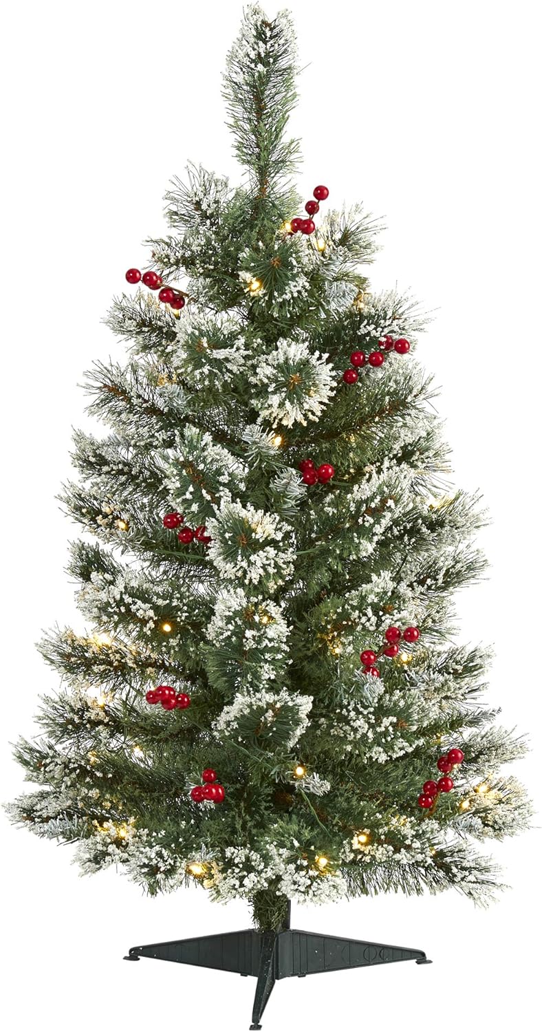 3ft Frosted Swiss Pine Artificial Christmas Tree with LED Lights