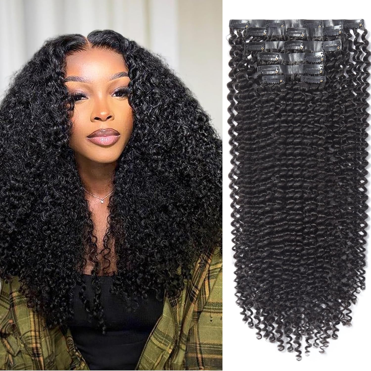 LUVME HAIR Curly Human Hair Clip in Extensions for Fullness