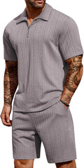 COOFANDY Men's 2 Pieces Quarter Zip Polo Shirt and Shorts (Style 5K33)