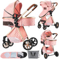 2 in 1 Baby Stroller Cotton Foldable High Landscape Pram - Pink