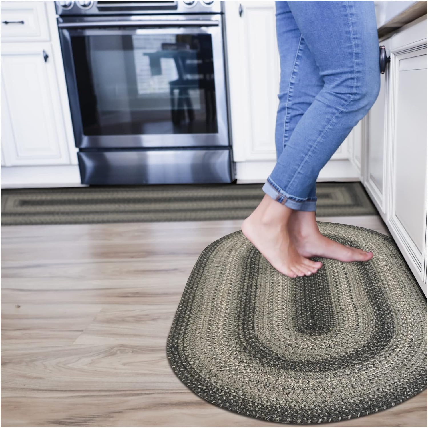 Flint Hill Braided Oval Rugs - Gray Jute Entryway Rug for Decor