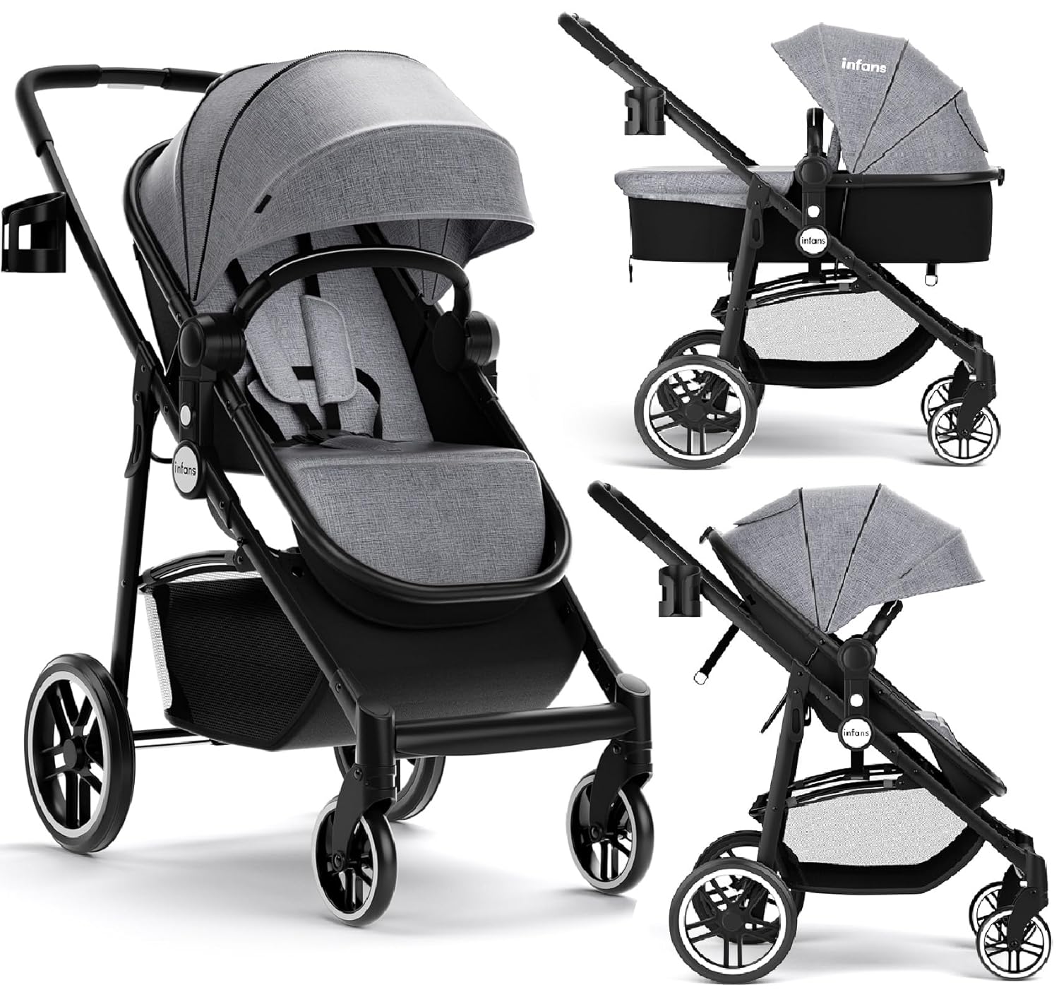 2 in 1 Baby Stroller with Reversible Bassinet for Comfort