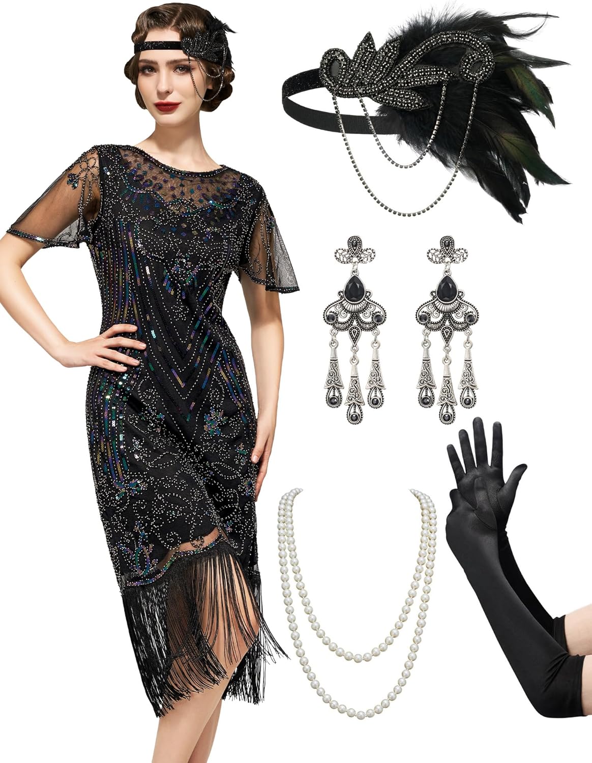 Great Gatsby Lace Neck Flapper Dress for Elegant 1920s Style