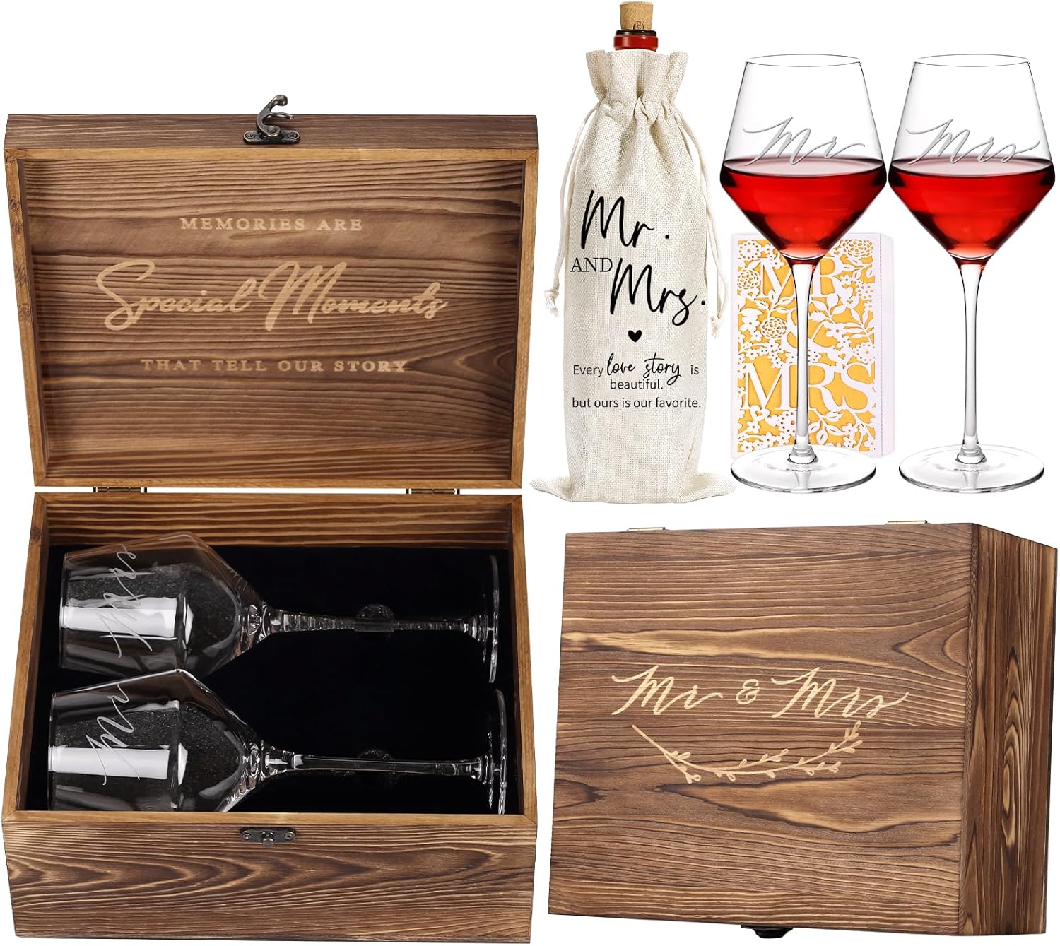 Mr and Mrs Wine Glasses Set for Weddings and Engagements Gifts