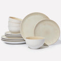 Ceramic Dinnerware Sets for 4, 12 Pieces - Embossed Stoneware Plates
