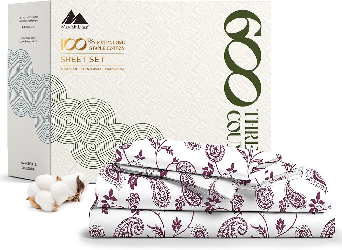 Mayfair Linen 100% Egyptian Cotton Printed Sheets Full Set