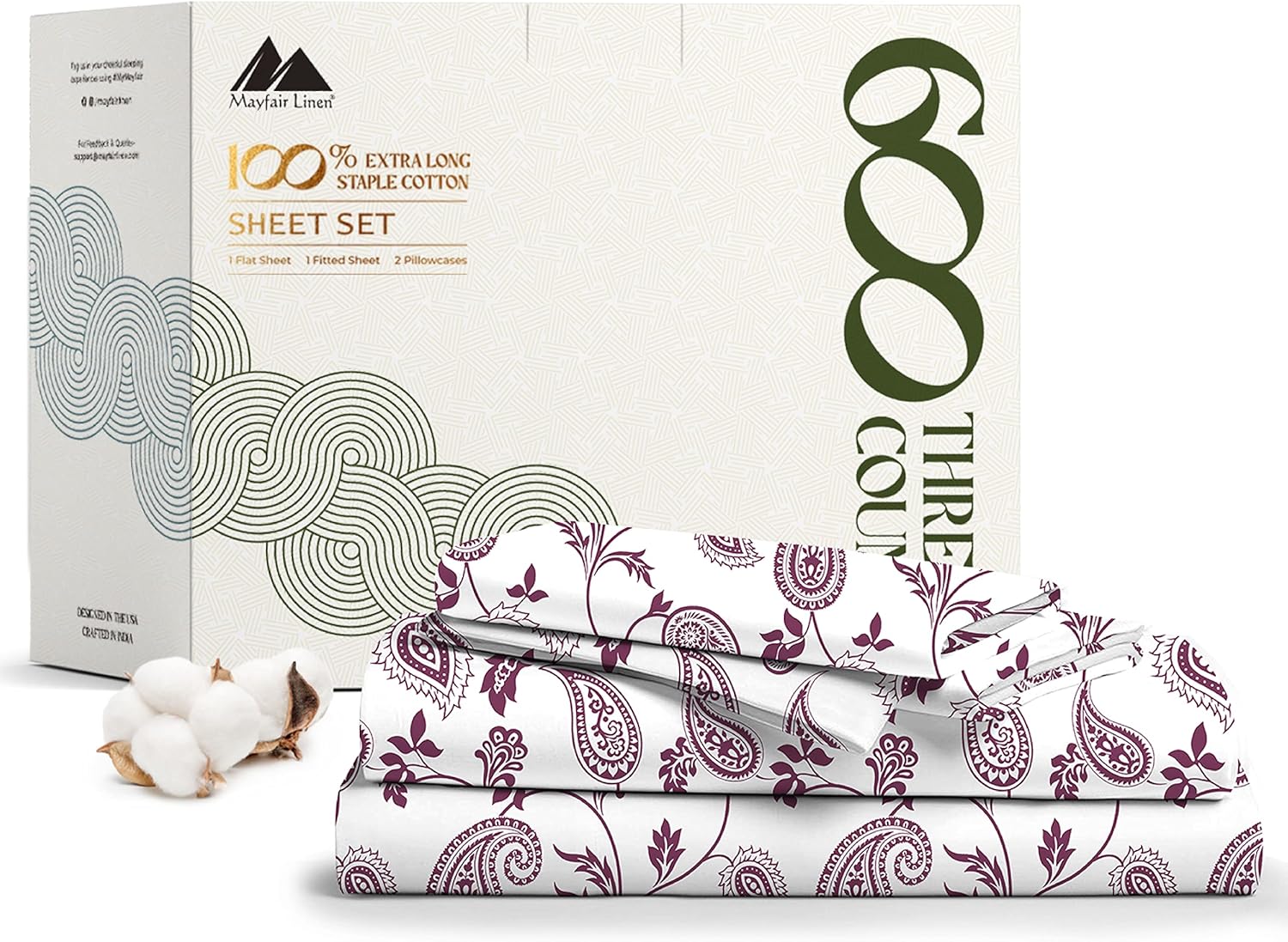 Mayfair Linen 100% Egyptian Cotton Printed Sheets Full Set