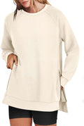 Women's Oversized Crewneck Tunic Sweatshirt with Side Zipper - Loose