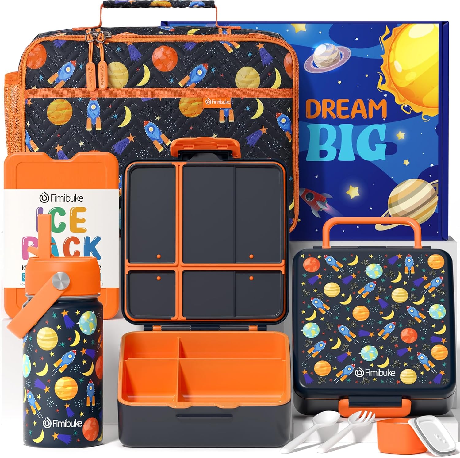Fimibuke Kids Bento Lunch Box Set with Insulated Bag & Bottle