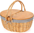 Wicker Picnic Basket with Liner and Split Lid - Vintage-Style Picnic