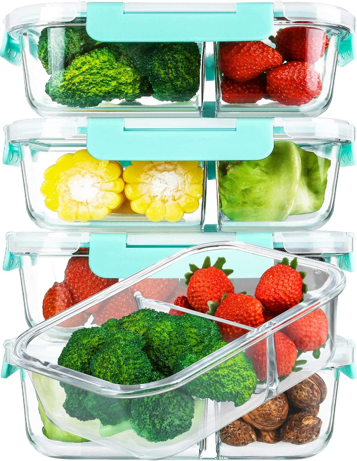 Glass Meal Prep Containers with Snap Locking Lids for Portion Control