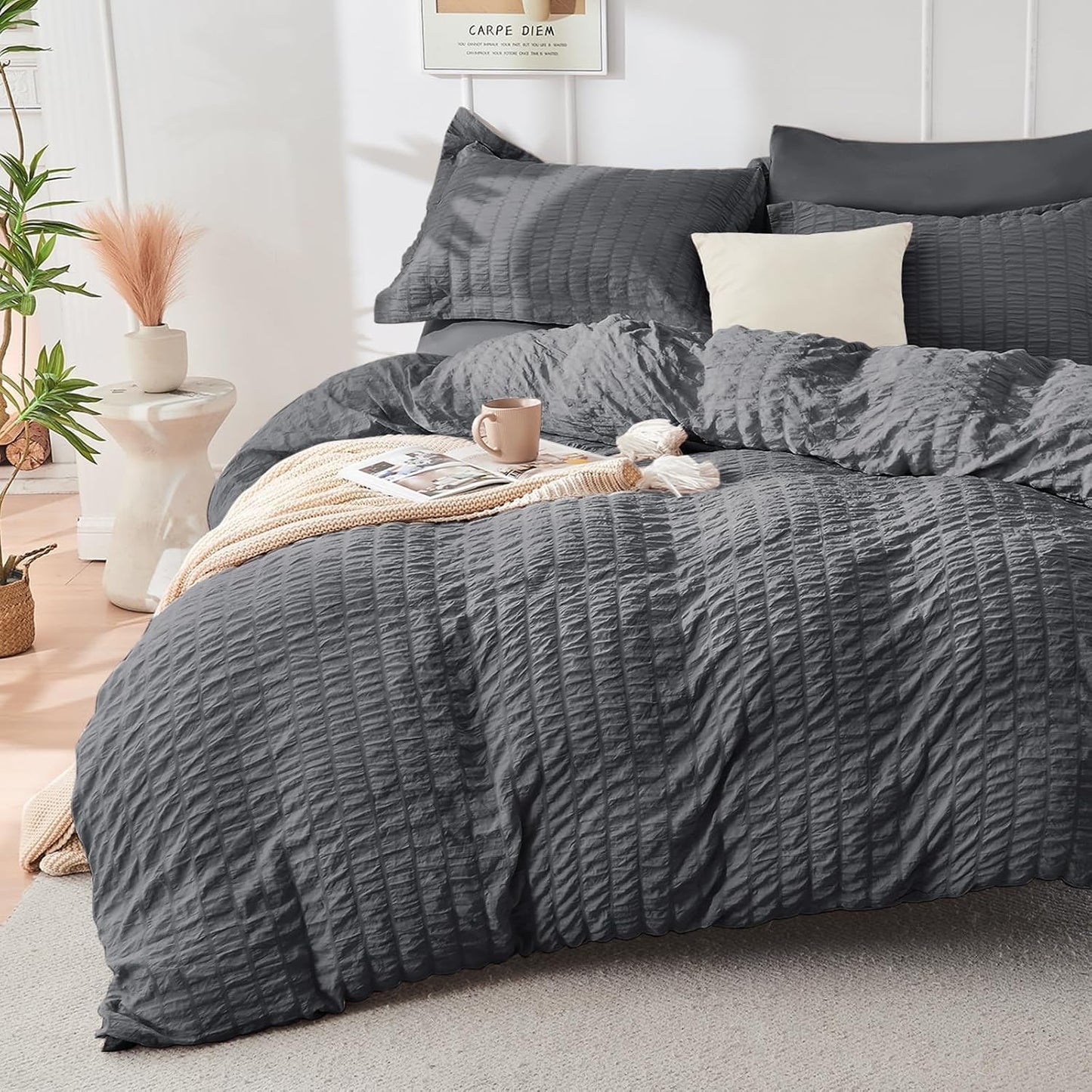 HYMOKEGE Dark Grey Twin Size Duvet Cover Set for Comfort