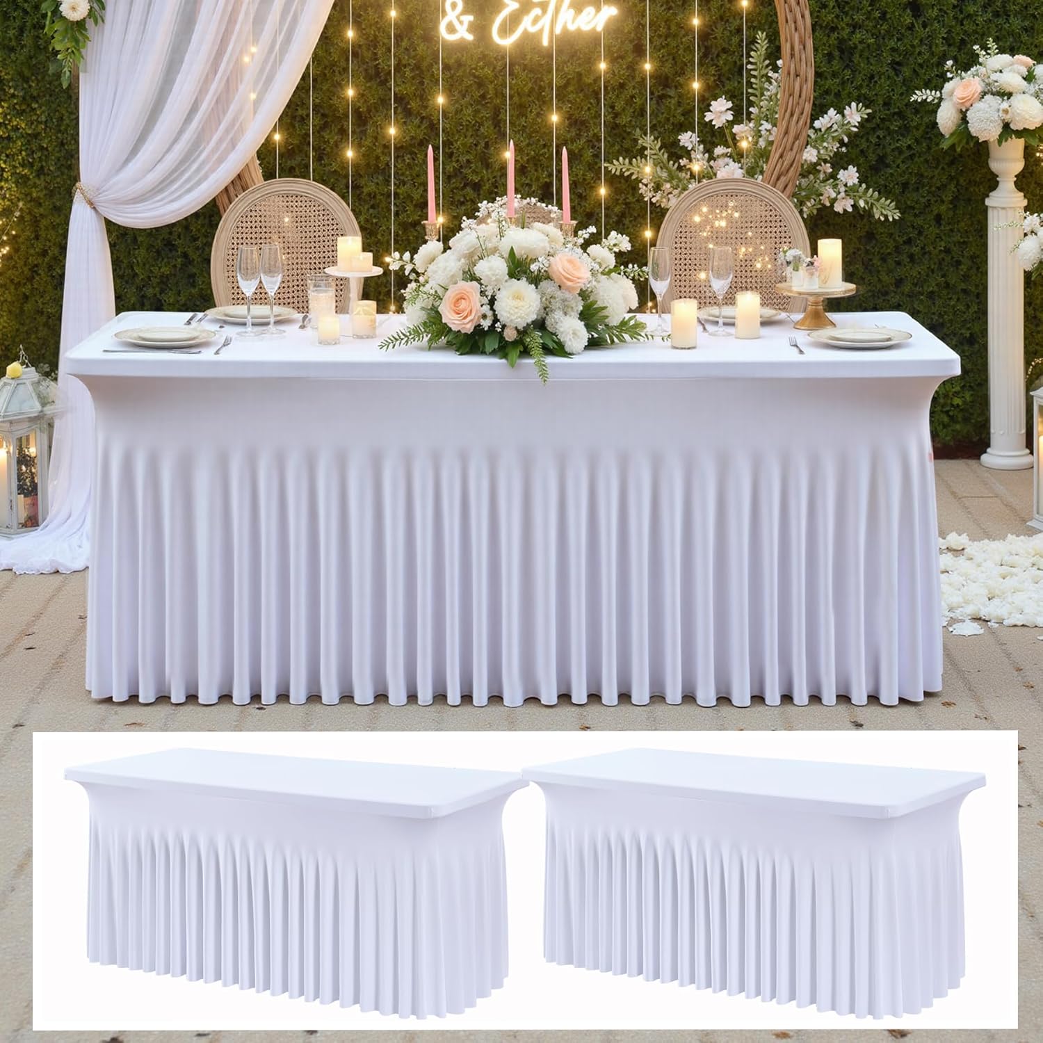 White Spandex Tablecloth 4ft with Ruffle Skirt for Events