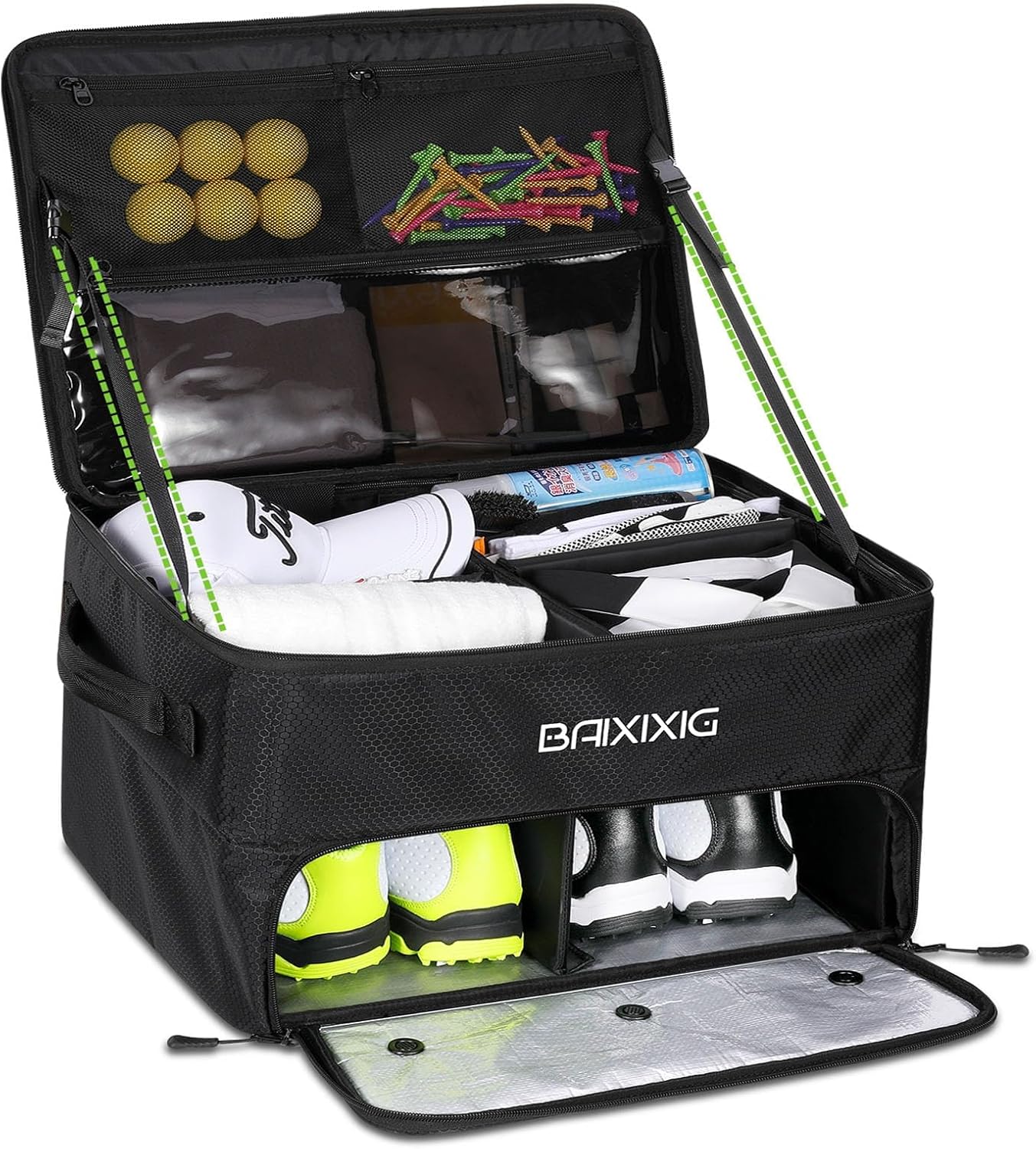 2-Layer Waterproof Golf Trunk Organizer - Shoe Compartment, Durable Storage