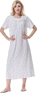 Keyocean Women Nightgowns Soft 100% Cotton Short Sleeves - Comfortable
