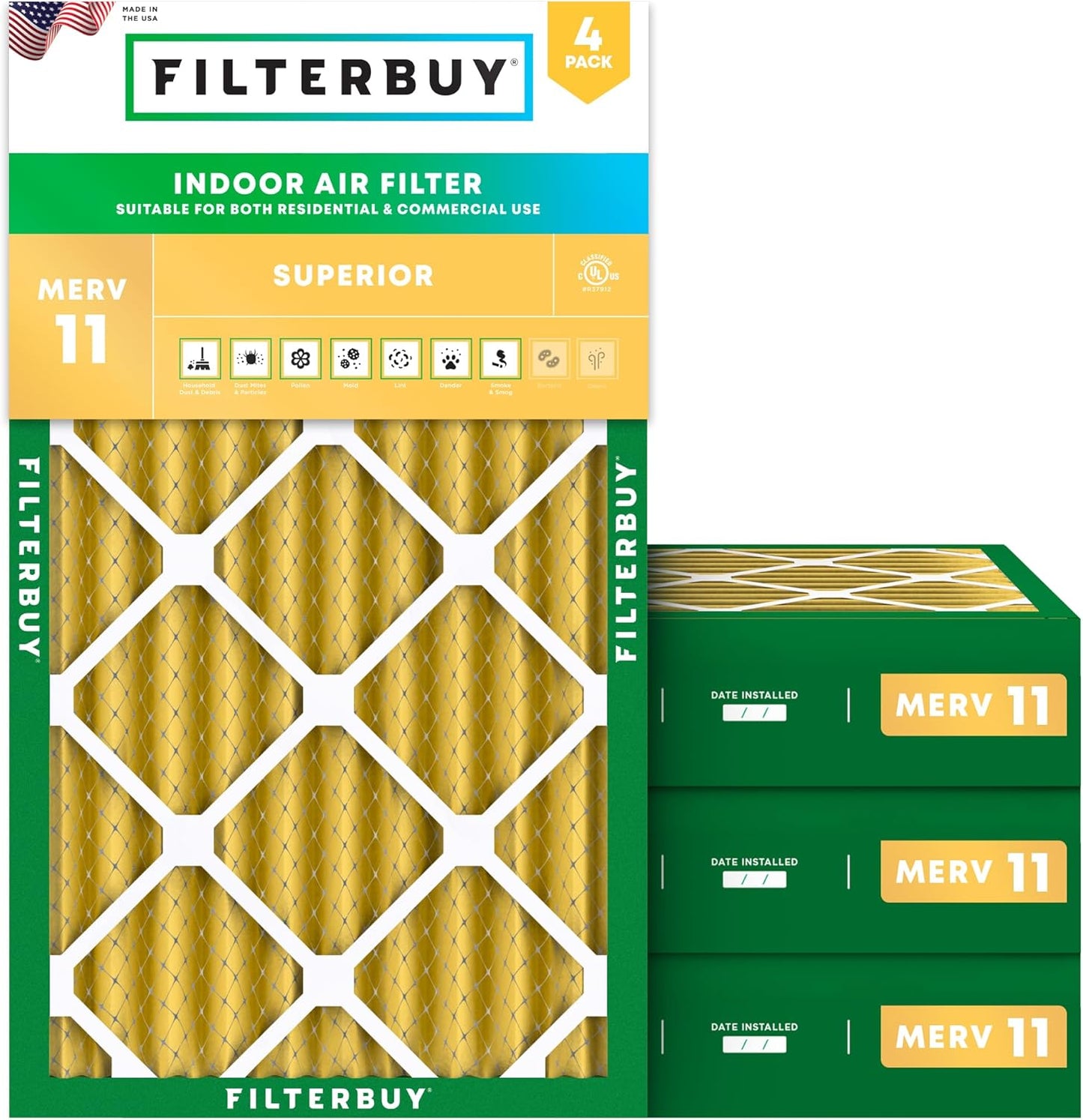 Filterbuy 16x24x4 Air Filter MERV 11 for Pet and Allergy Defense
