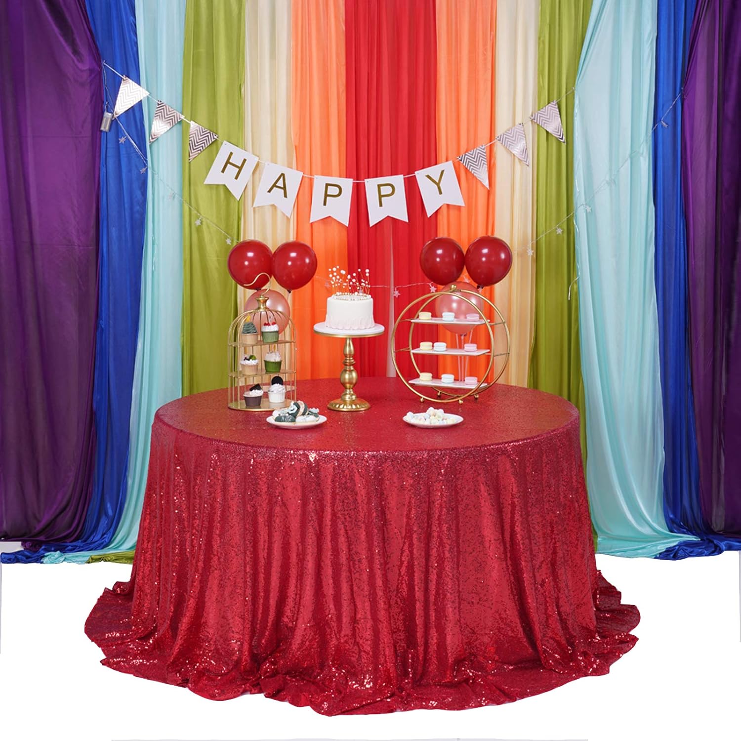 Red Sequin Tablecloth 108in Sparkle Round Cloth for Parties