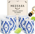 Talavera Shot Glasses Set of 4 - Handmade Ceramic Blue Mexican Design