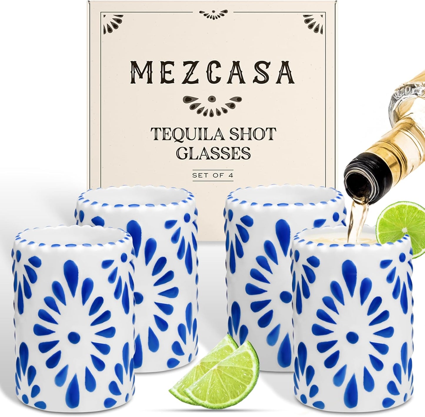 Talavera Shot Glasses Set of 4 - Handmade Ceramic Tequila Glasses