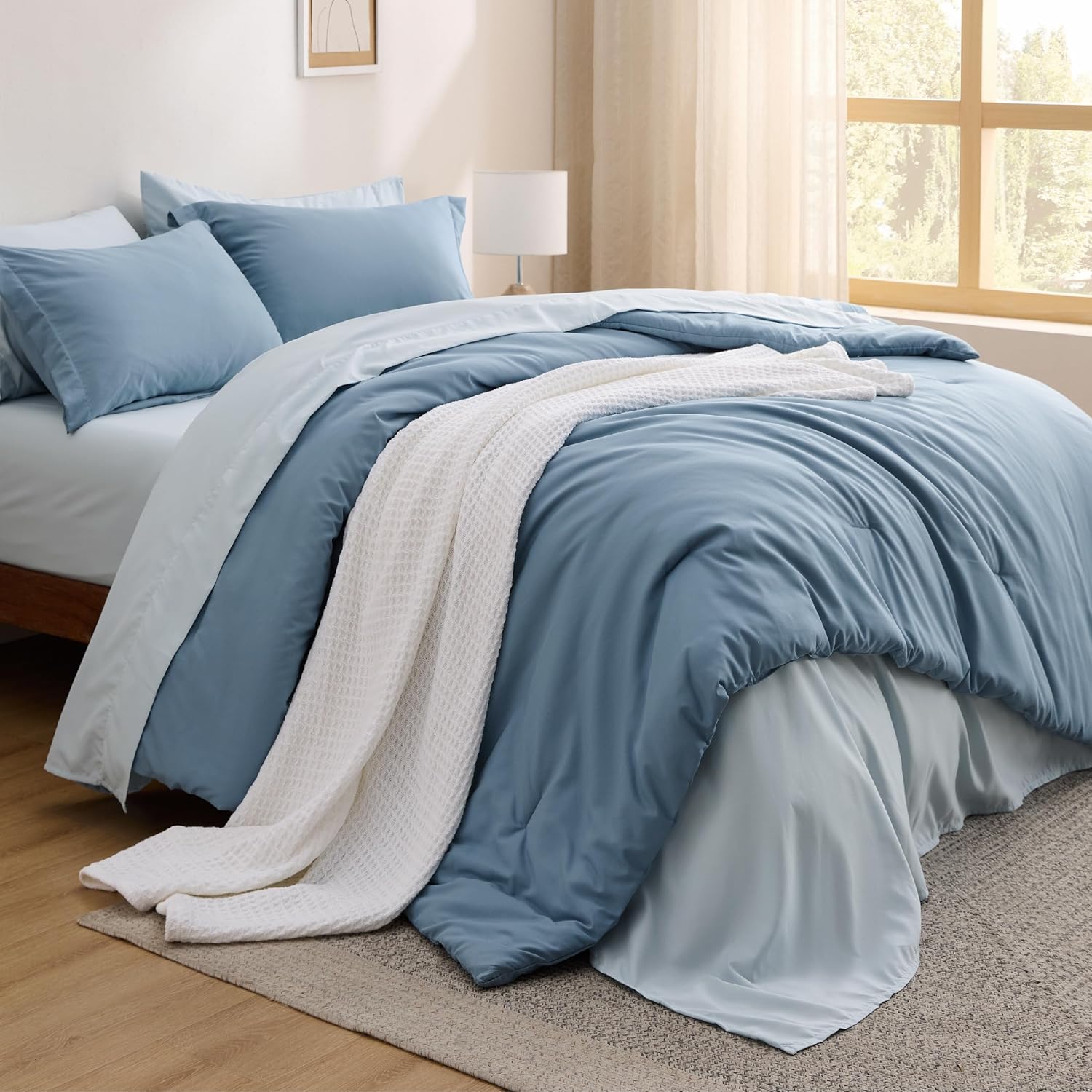 Bedsure Twin Comforter Set - 5 Pieces Grayish Blue Bedding