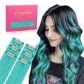 Teal Green Clip in Hair Extensions Real Human Hair - Colorful Pop-up