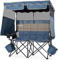 Double Beach Chair With Canopy - Two-Person Folding Loveseat