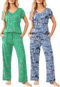 Ekouaer 2 Pack Womens Short Sleeve Pajama Sets - Soft Lounge