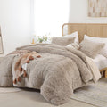 Faux Fur King Comforter Set Oatmeal - Plush All-Season King Bedding