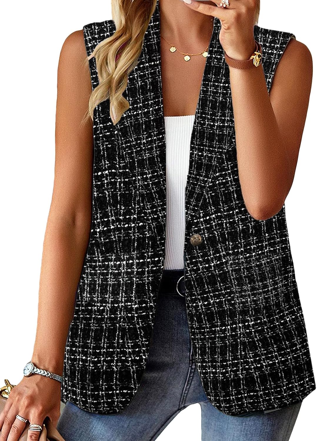 Mina Self Women's Sleeveless Vest Blazer - Lightweight Fashion Top
