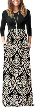 WNEEDU Women's 3/4 Sleeve Casual Loose Maxi Dress with Pockets