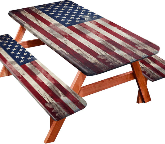 Waterproof 6FT Picnic Table Cover Set - Retro American Flag Print