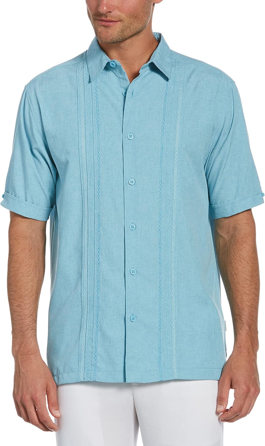 Cubavera Men's Embroidered Chambray Short Sleeve Shirt for Comfort