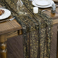 Black Gold Gauze Table Runner 120 in - Elegant Metallic Sheer Decor