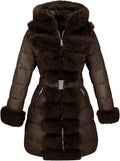 RISISSIDA Puffer Jacket Women Winter Fur Lined Coat - Warm Leather
