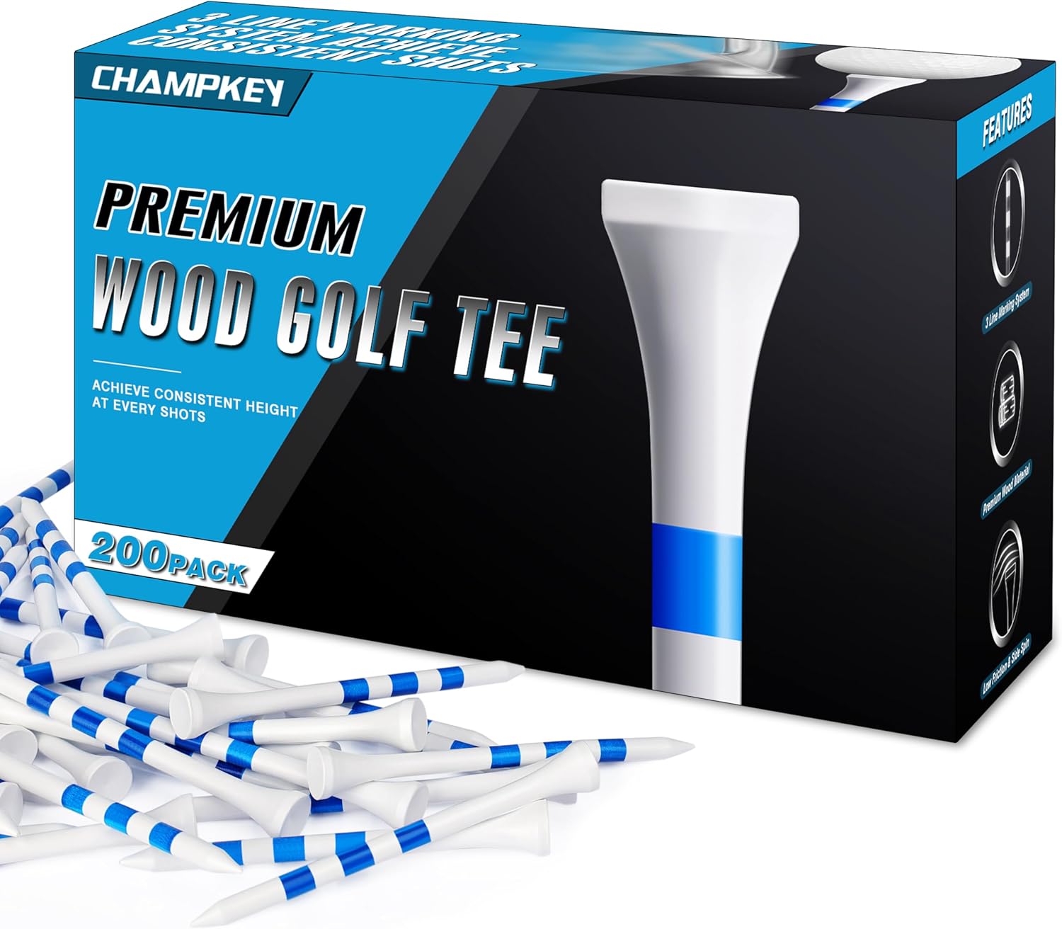 CHAMPKEY Wood Golf Tees - Consistent Distance & Accuracy!