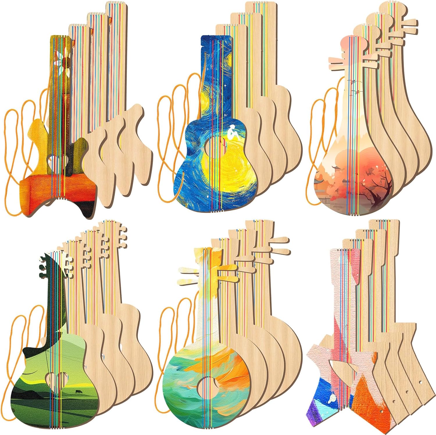 Syhood 24 Pcs DIY Wood Guitar Cutouts: Fun Craft Activity!