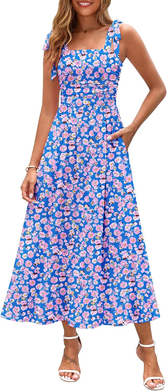 Zattcas Womens Floral Maxi Dress with Pockets for Summer Fun