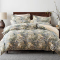 100% Natural Cotton King Duvet Cover Set - Reversible Botanical