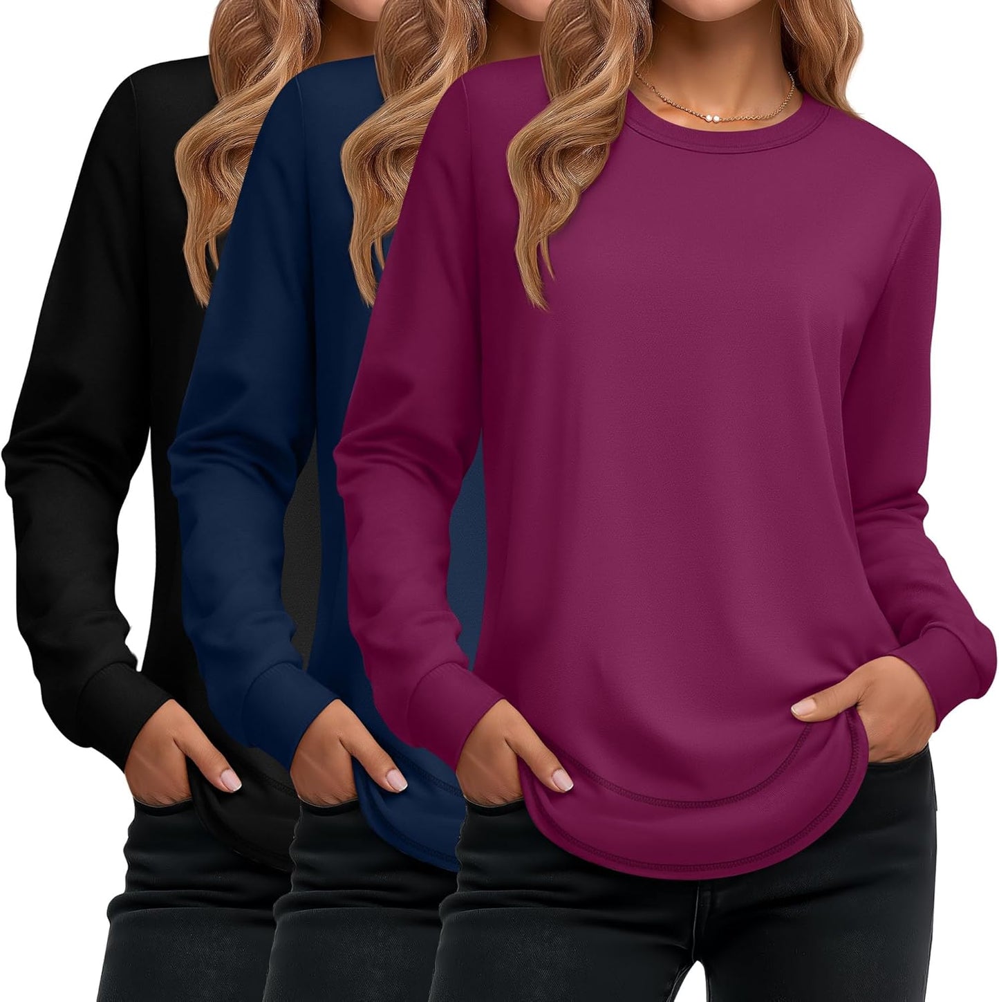 Ficerd 3 Pack Women's Long Sleeve Shirts for Casual Style