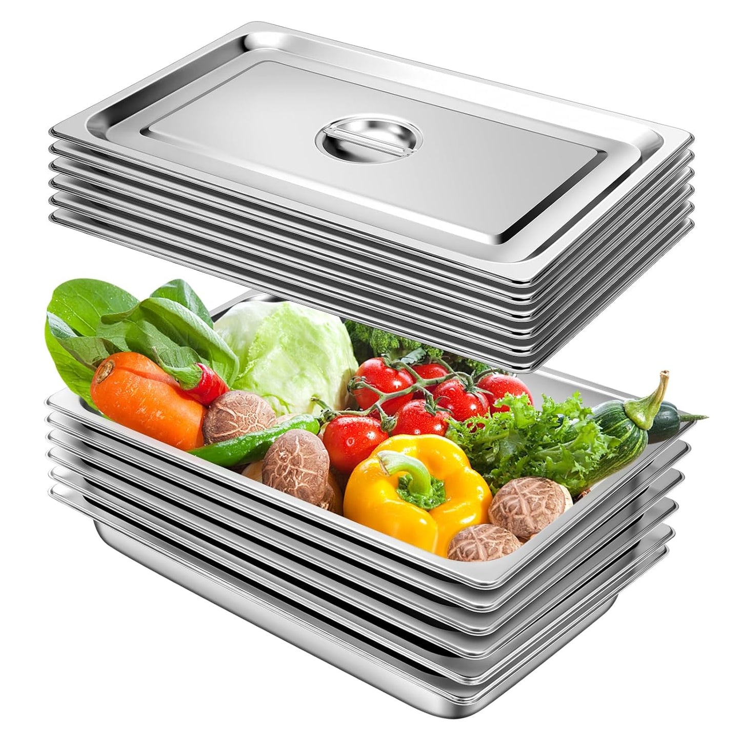 Stainless Steel Hotel Pan with Lids 6 Pack for Catering Needs