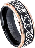 Celtic Claddagh Tungsten Ring for Men - 2-Tone Matte Black & Rose Gold