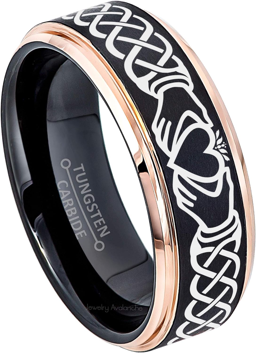 Celtic Claddagh Tungsten Ring - 2-Tone Matte Finish Wedding Band