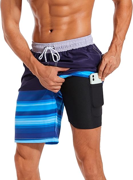 difficort Mens Swim Trunks with Compression Liner for Comfort