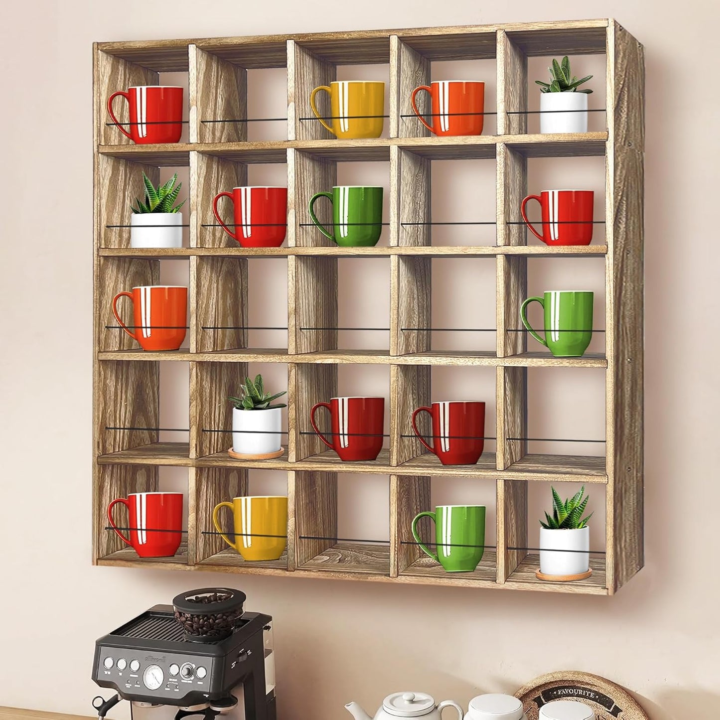 Montex Coffee Mug Holder: Rustic 3 Tier Wall Mounted Rack