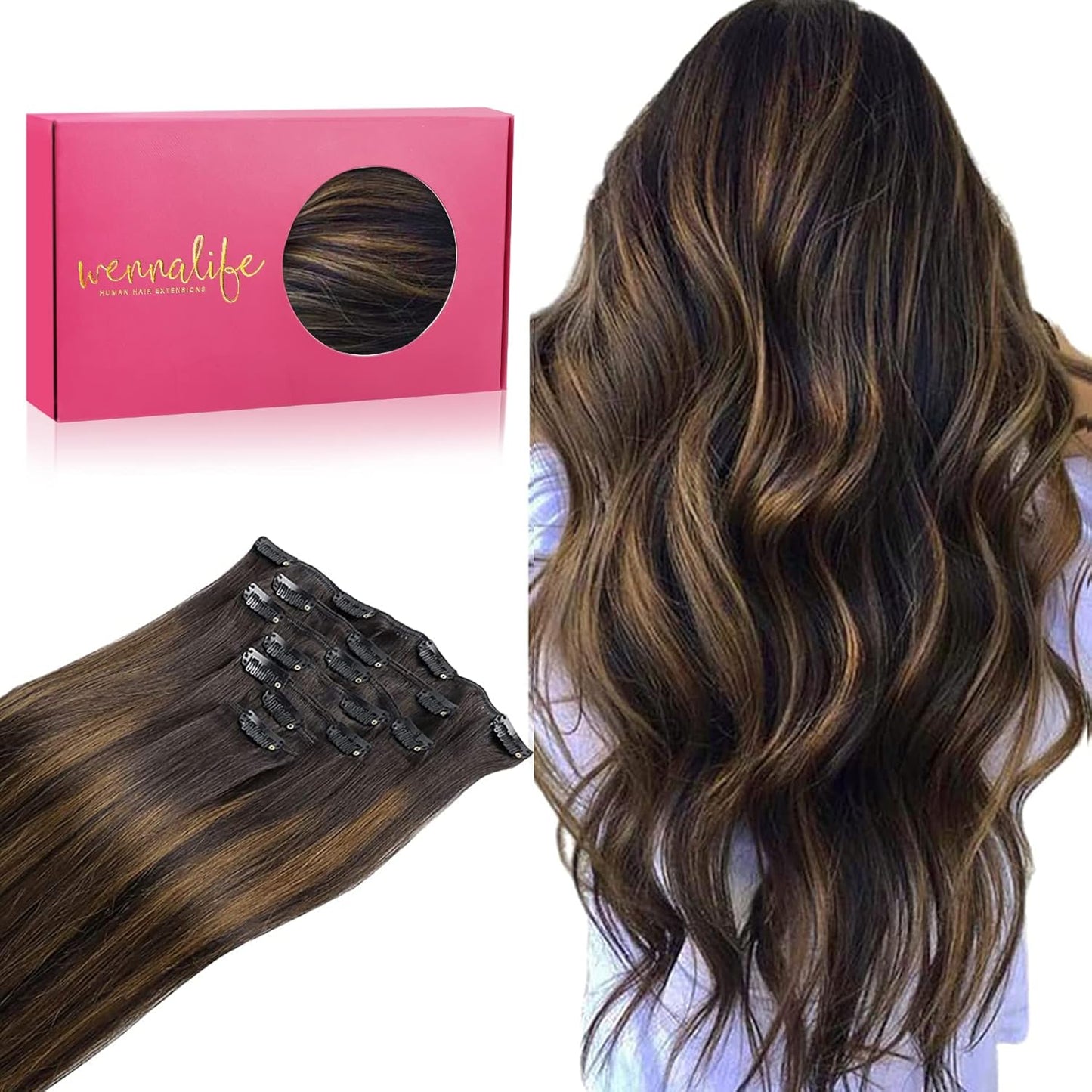 WENNALIFE Clip in Hair Extensions Real Human Hair for Volume